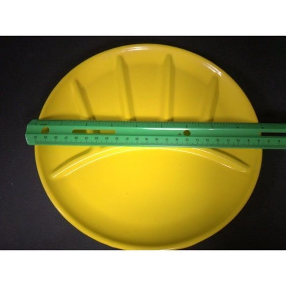 1 Vintage yellow MCM enamel divided dish Mid century modern metal fondue plate, - Picture 10 of 10